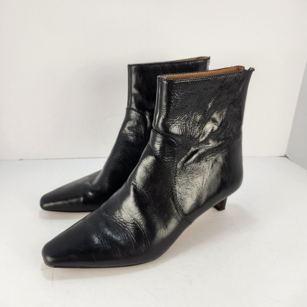 Madewell The Dimes Black Crinkle Leather Kitten Heel Ankle Boots Women's Size 9